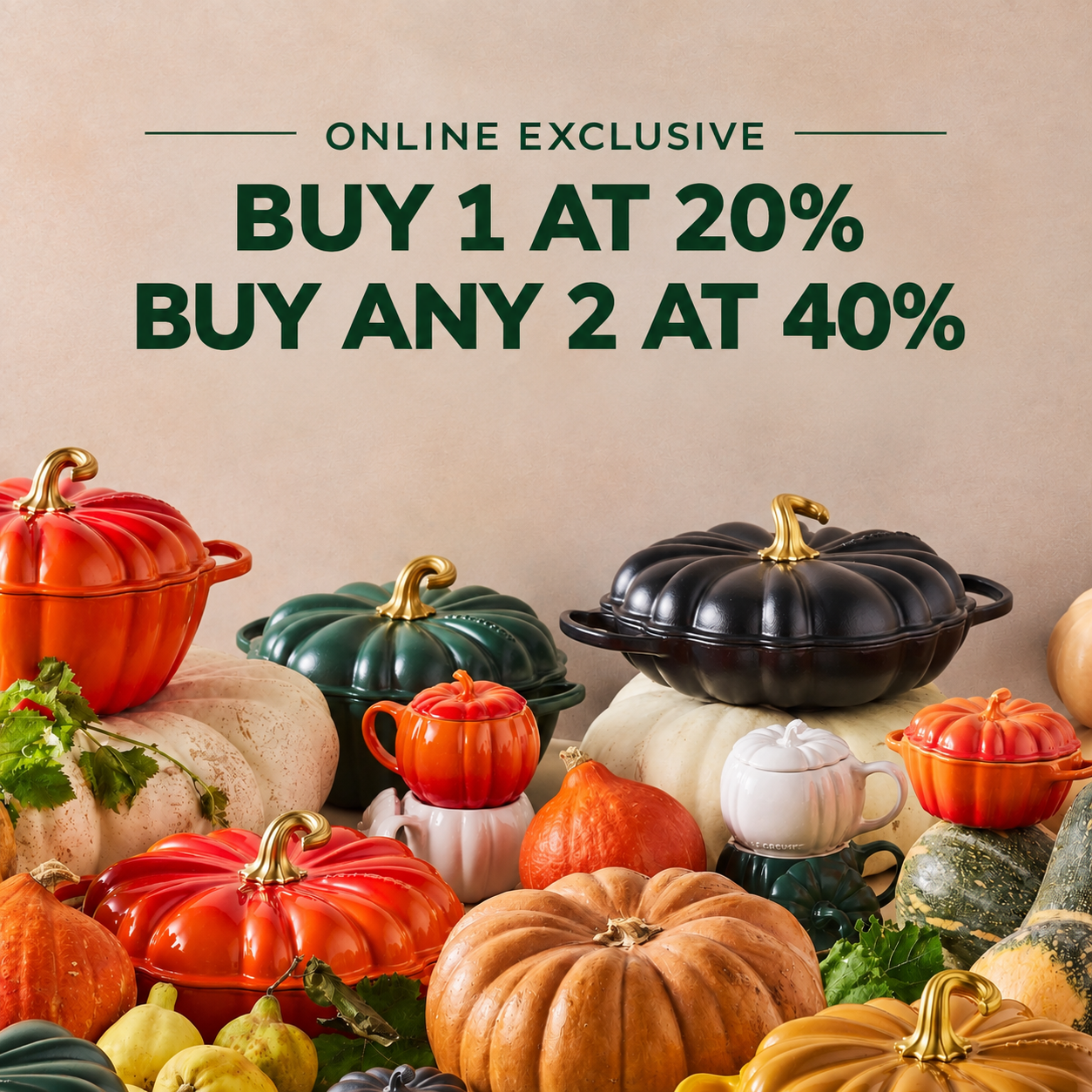 Le Creuset Buy 1 at 20% Buy 2 at 40%